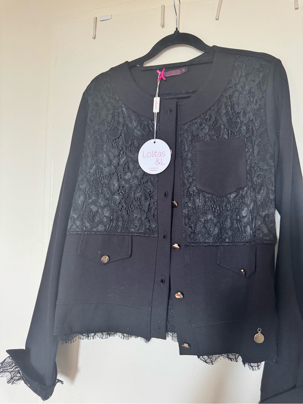 Lolita Black Lace-Front Button Cardigan
